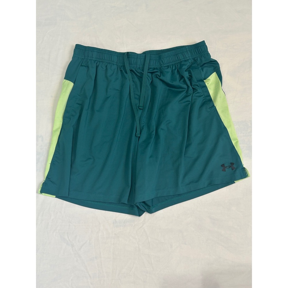 Under Armour Mens XL Teal Green Athletic Gym Training Shorts Neon‎ Mesh Pockets
